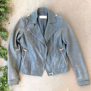 Michael Kors Gray Distressed Leather Moto Jacket